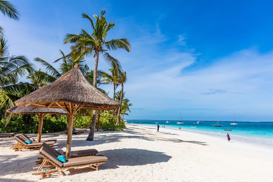 Thatched umbrella on a tropical beach